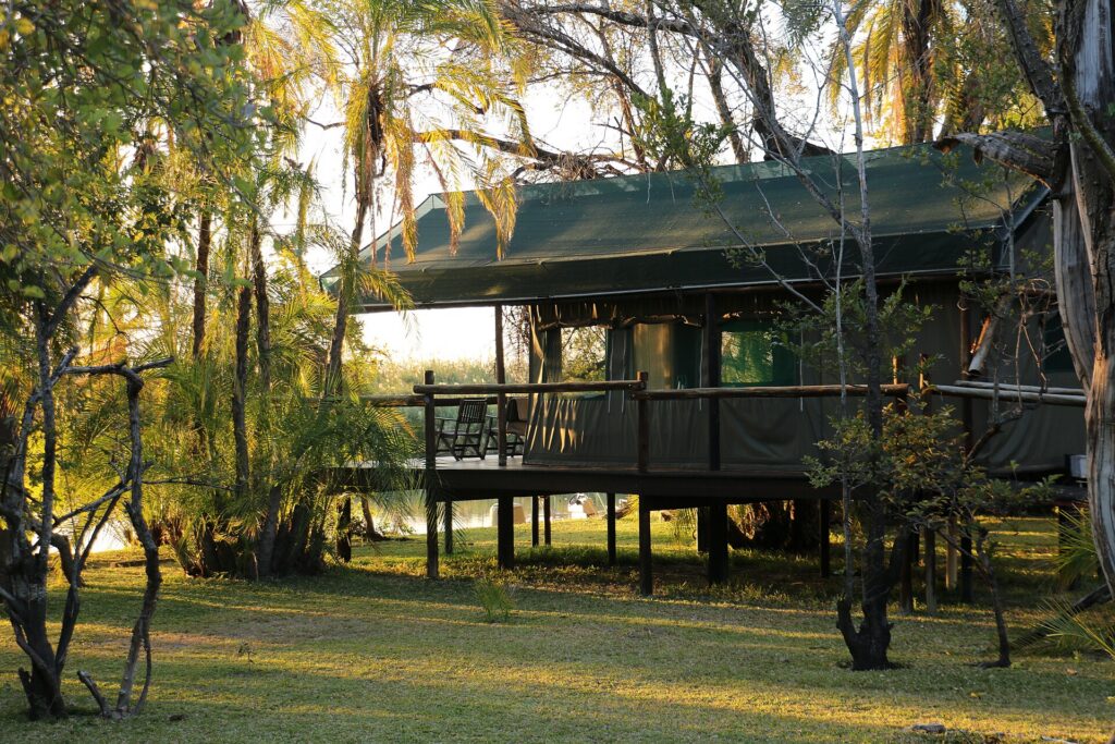 A tented lodge in the Okavango Delta