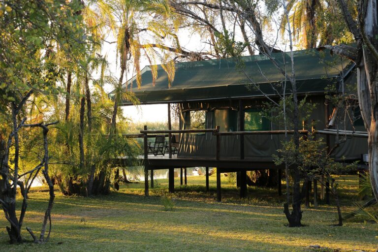 A tented lodge in the Okavango Delta, one category of accommodation in Botswana