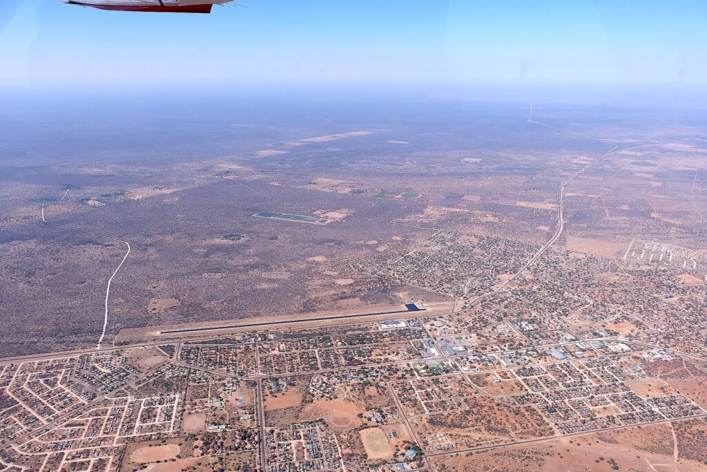 Ghanzi from the air, the town Thakadu Bush Camp sits outside