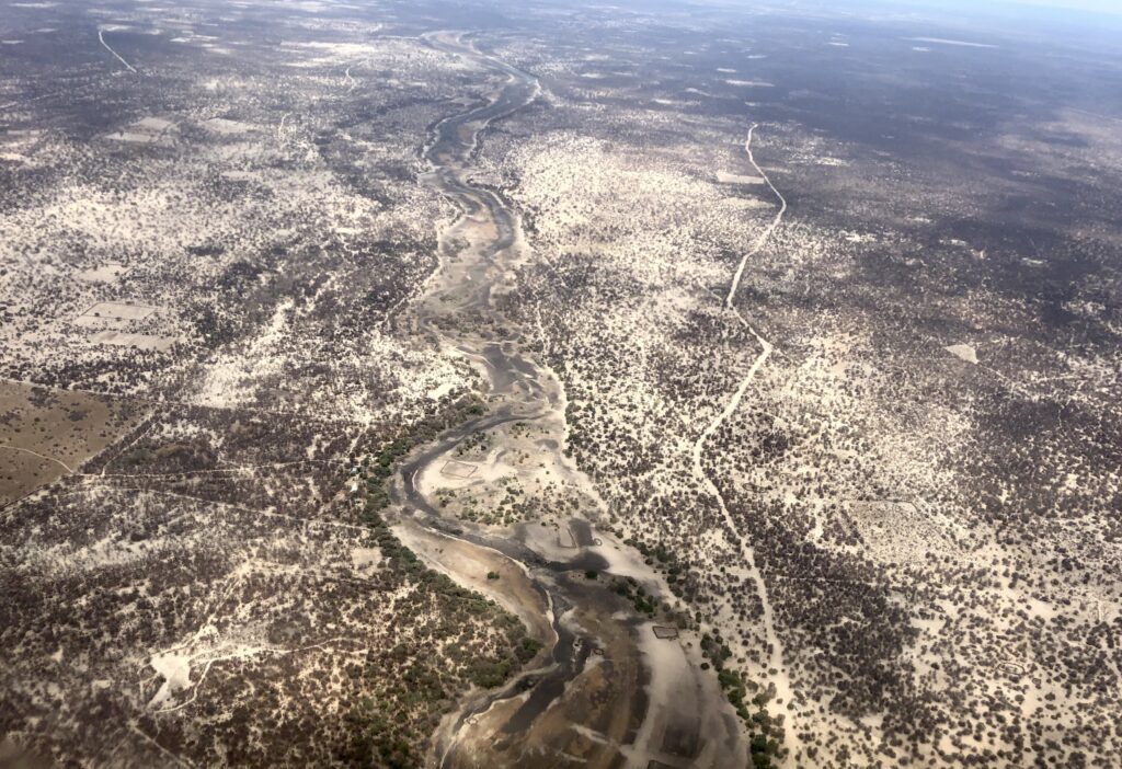 River channels seen from the air on the approach to Maun, Botswana