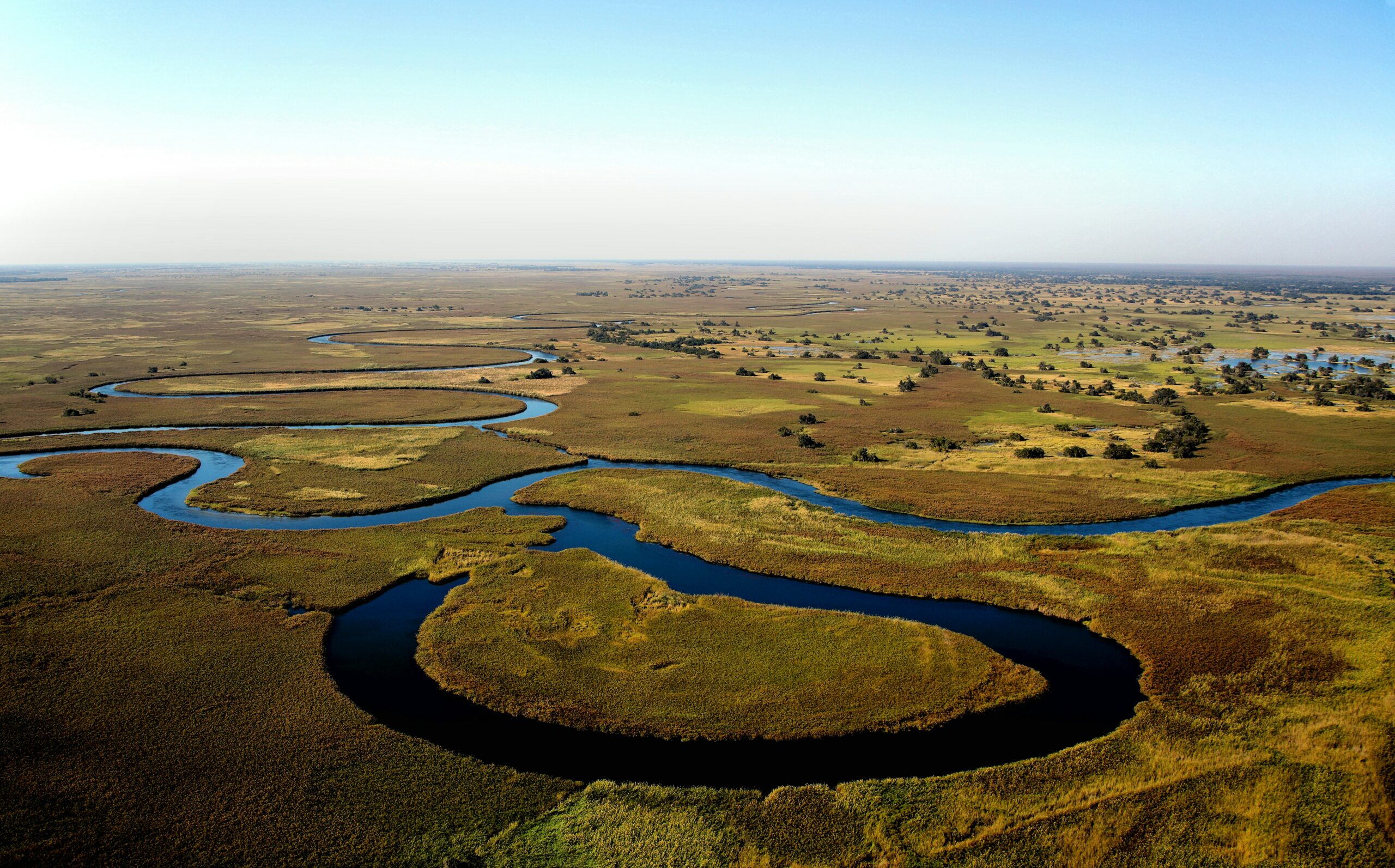 Fly-in Delta camps — aerial view over the Okavango Delta waterways