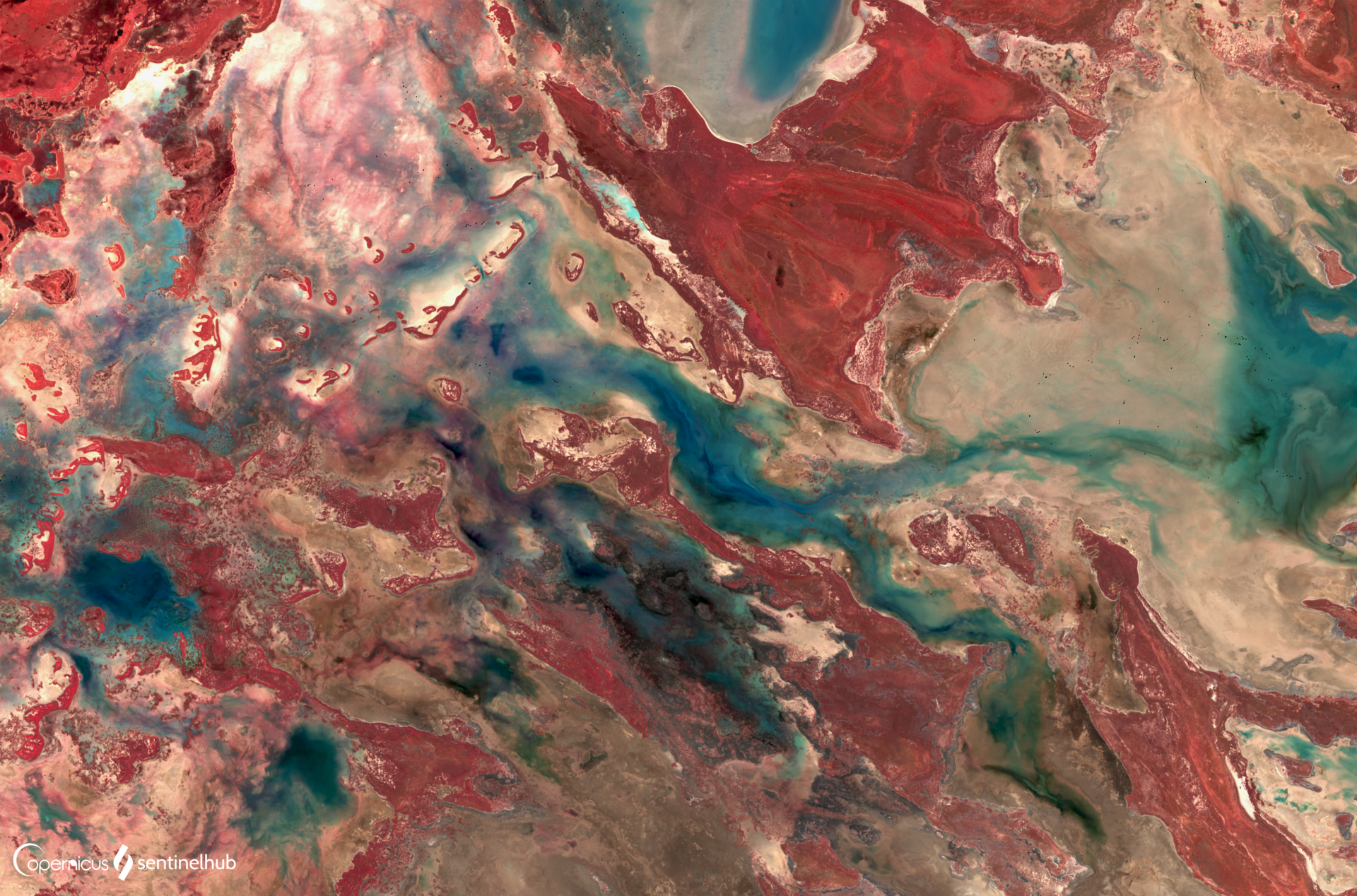 Satellite view of the eastern Ntwetwe Pan in Botswana
