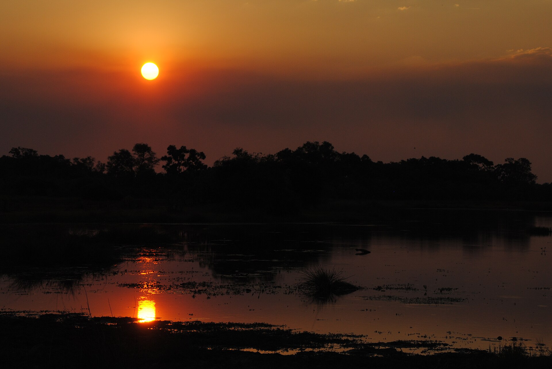 Sunset in Moremi Game Reserve, the light a Moremi day trip from Maun never reaches