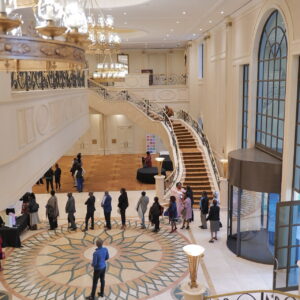 The lobby and grand staircase at The Grand Palm, Gaborone