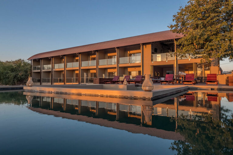 The Pangolin Chobe Hotel seen from the pool, Kasane